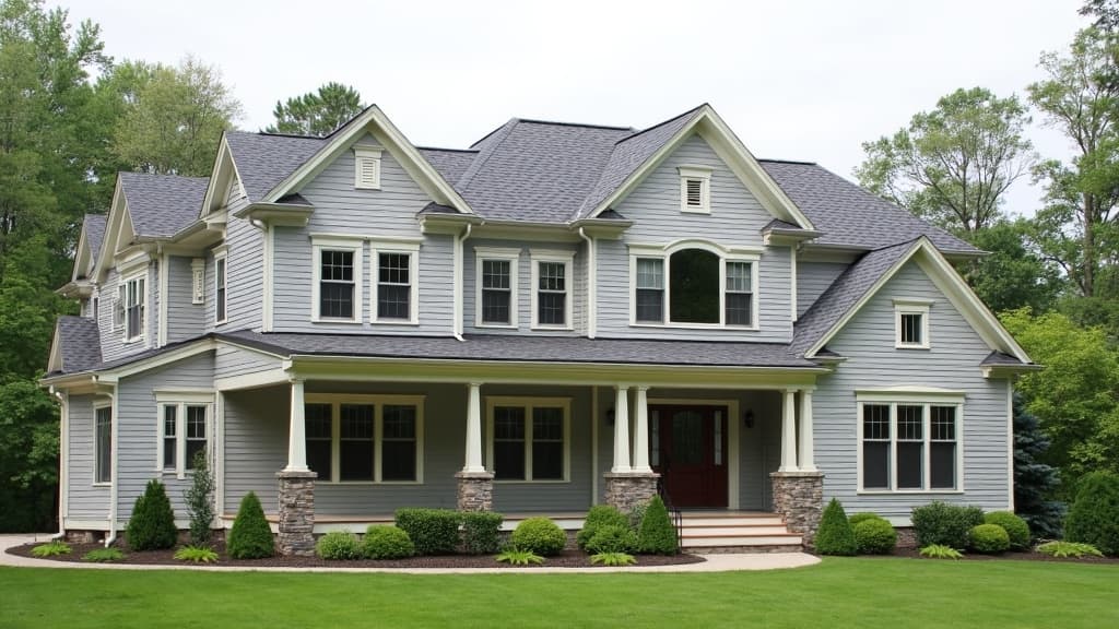 V-groove fiber cement on a center-hall colonial